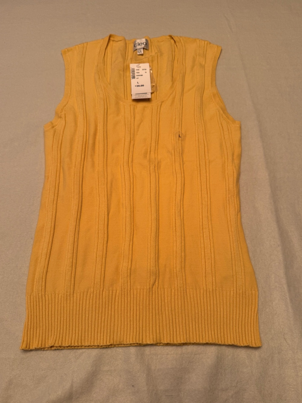 Cleo Women’s Large Mustard Yellow Ribbed Knit Sleeveless Sweater Top NWT